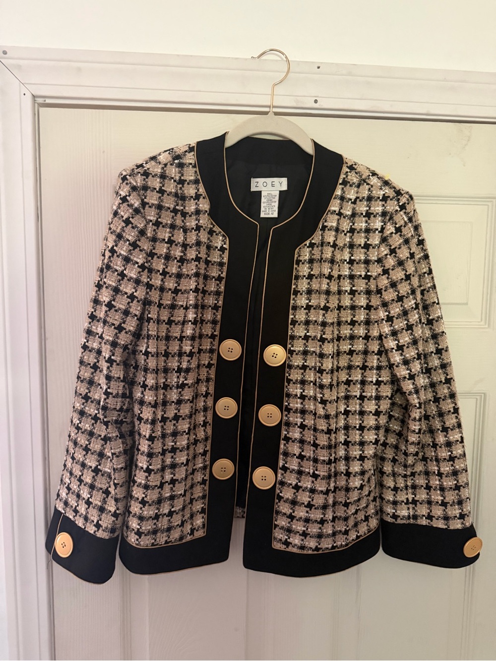 Zoey Black & Cream Tweed Button-Front Jacket
